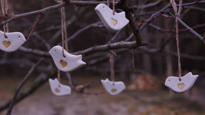 60 Gilded White Ceramic LOVE BIRDS / Wedding FAVORS / Birthday Favors/ Gift Tags / Christmas tree Decors image 4