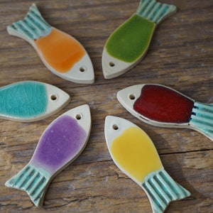 6 Ceramic Fish TILES / Mosaic / Gift Tags / FAVORS / Birthday Favors / Miniature Mosaic / Ornament / Thankyou Gift / Shower favor