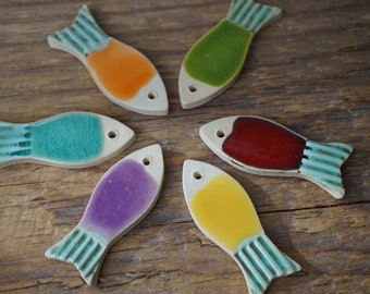 6 Ceramic Fish TILES / Mosaic / Gift Tags / FAVORS / Birthday Favors / Miniature Mosaic / Ornament / Thankyou Gift / Shower favor