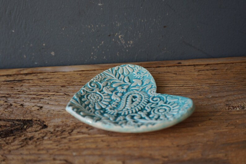 HEART Ring Dish / Love Dish / Thankyou GIFT / Soap Dish / Tealight Holder Paisley image 7