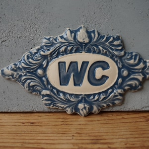 WC Sign / Bathroom sign / Vintage Toilet Door Plaque / Tile
