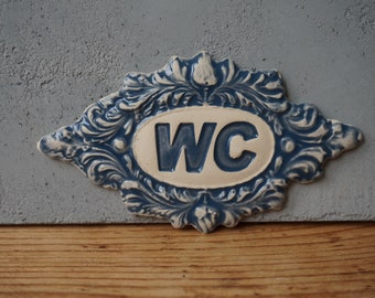 WC Sign / Bathroom sign / Vintage Toilet Door Plaque / Tile
