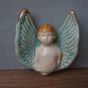 Ceramic Angel Wall Art / Vintage Angel with Wings / Home decor
