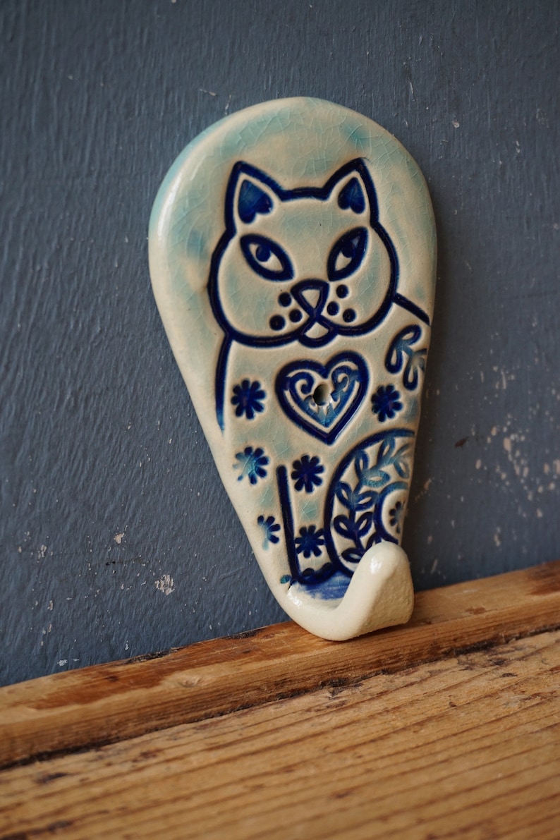 One Towel Hook / Ceramic CAT hook / Rack hook / Vintage hook / Rustic hook / Kitchen towel hook / Bathroom towel hook image 3