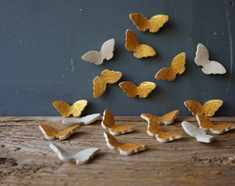 Wall Art Ceramic BUTTERFLIES / Gilded Nursery Decor / Bedroom Livingroom Art