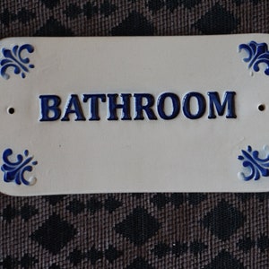 Ceramic Bathroom Sign: Blue Glaze WC Door Plaque