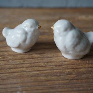 Miniature Porcelain Sparrow Cake Topper: Gilded Beak Love Birds