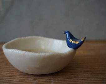 Tiny BIRD Bowl / Porcelain Bowl / White Ring Dish / Anniversary Gift