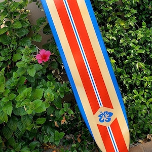 Surf board Wall decoration hibiscus surf beach decor wooden longboard surf board sign pick your color 6-12