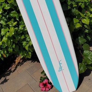 Shark Surfboard Wall Art Hawaiian | Surf beach decor | Tiki restaurant |  Beach Decorative Longboard | Wood Surf Board  4-146