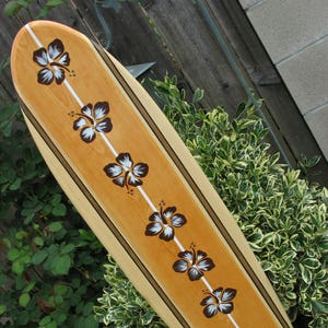 Vintage Surfboard Wall Art decor | Hawaiian decoration | Hibiscus wooden longboard | Tiki bar Surf board | Pick Colors 14-12