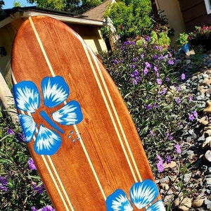 Blue Hibiscus Surfboard Wall Art | Hawaiian Hibiscus Surf decor | Beach Decoration longboard | Pick Colors 4-118