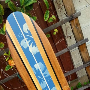 Surfboard Wall Art surf decor | Hawaiian decoration hibiscus beach decor wooden longboard tiki bar surf board  ocean themed sign  4-93