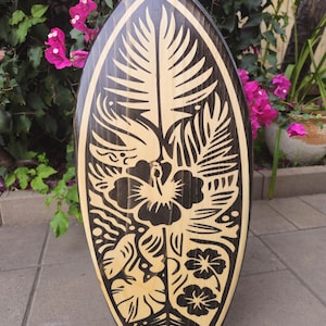 Tropical Surfboard Wall Decor | Hibiscus surf board art | Hawaiian decoration | 2-08