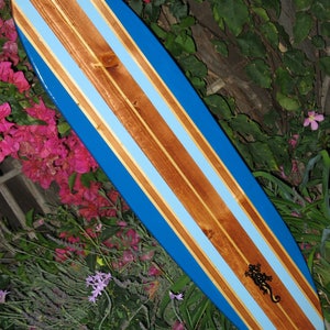 Blue Gecko Surfboard Wall Decor | Surf beach decor | Longboard Wood Board lizard  4-56