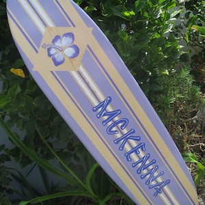 Purple Hibiscus Surfboard Wall Art | Personalized Kids Decor | Nursery longboard | Pick Colors 15P