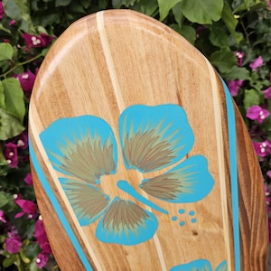 Copper Hibiscus Surfboard Wall decor | Hawaiian surf decoration | Beach wooden longboard | Tiki bar board  | 4-16