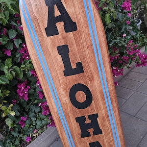 Aloha Surfboard Wall decor surf longboard Hibiscus pool side Wood Board sign