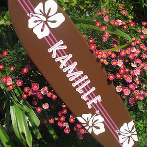 Hibiscus Surfboard Wall Art | Personalized Kids Decor | Wooden Nursery longboard | Pick Colors 3GN