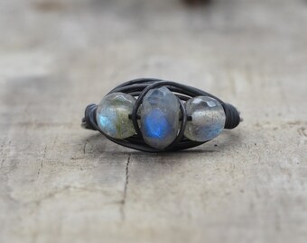 blue labradorite ring,dark sterling silver,labradorite wirewrapped ring,labradorite jewelry