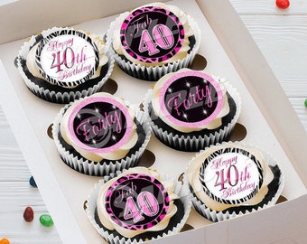 PRECUT Sparkle 50th Birthday Edible Toppers Mini Standard Cupcake Oreo Cookie Cake Pop Lollipop Birthday Icing Image Party Favors