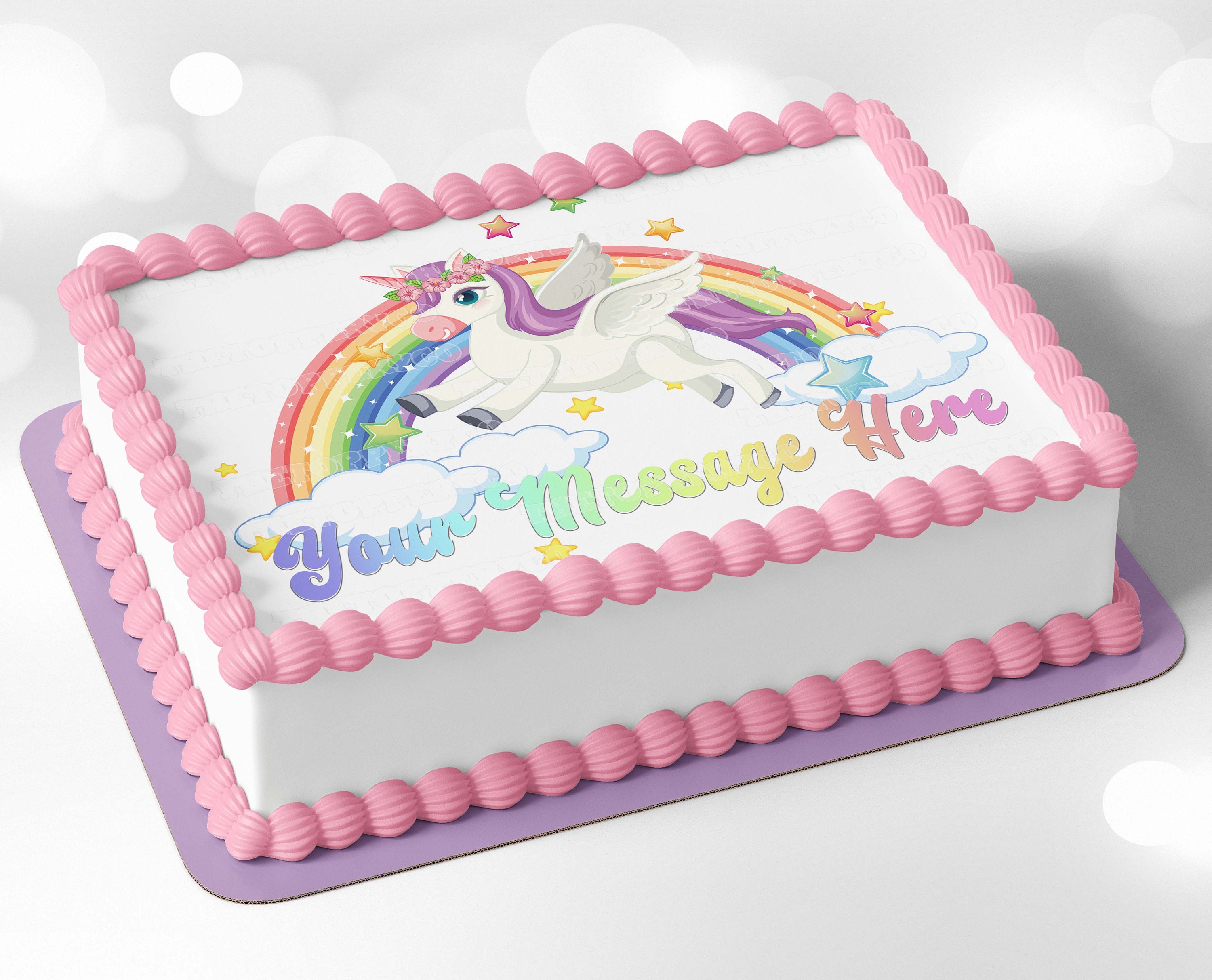 Rainbow Unicorn Cake Topper Edible Rectangle Icing Image Sugar ...