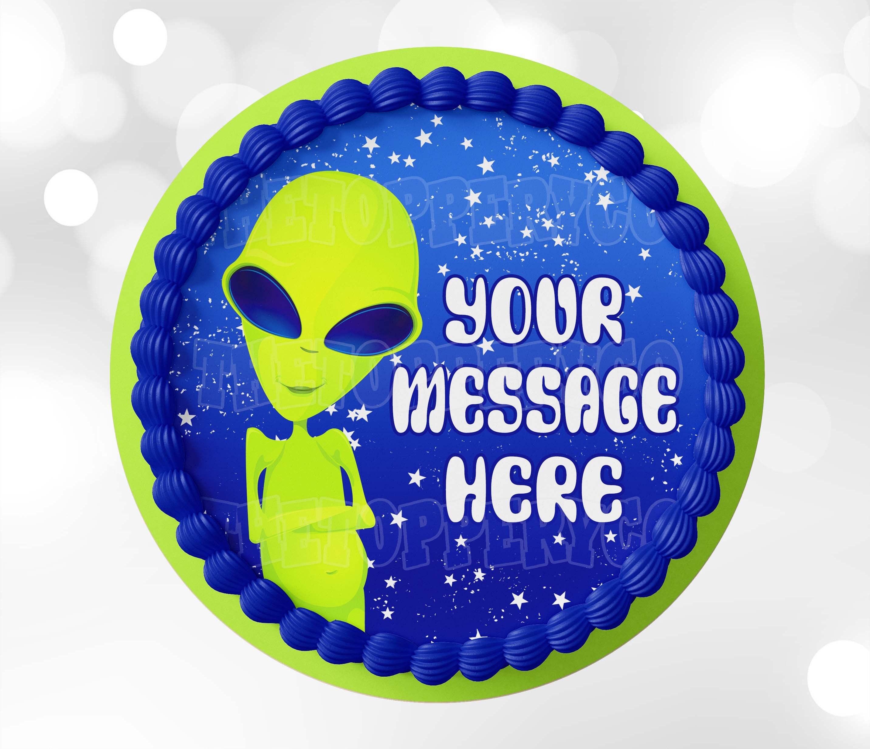 Green Alien - Edible ICING Toppers, Round, Rectangle, Cake Wrap, Cookie ...