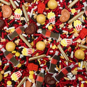 At The Movies - Edible Candy Shapes Sprinkle Mix (w/ wafer images) for Cake, Cupcakes, Cookies, Wedding, Birthday, Party, Movie Night Cinema