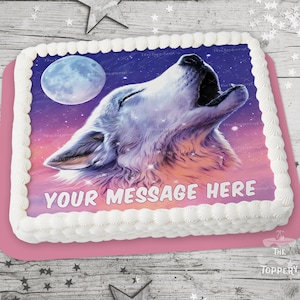 Howling Wolf Cake Topper - Edible Rectangle, Icing Image Sugar Sheet, Birthday, Baby, Wedding, Cake Decoration, Party Favor