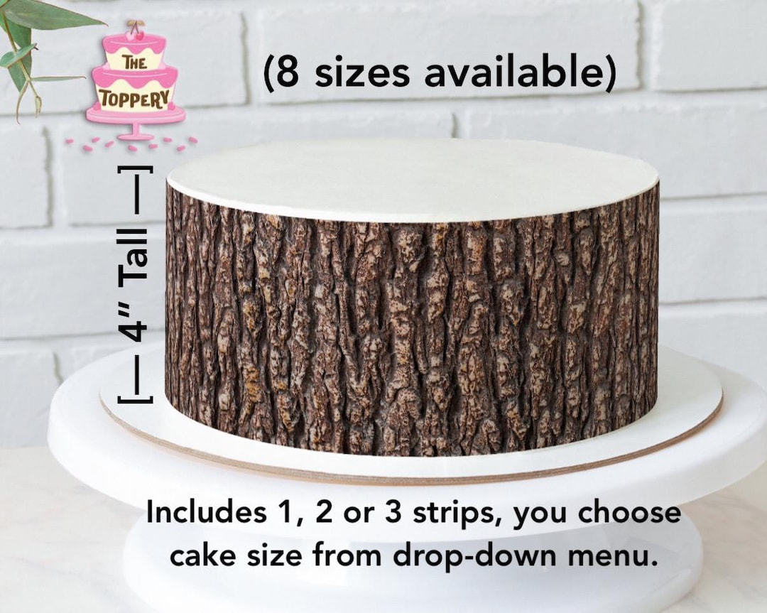 Wood Tree Bark Edible Round Cake Wrap Strips (4