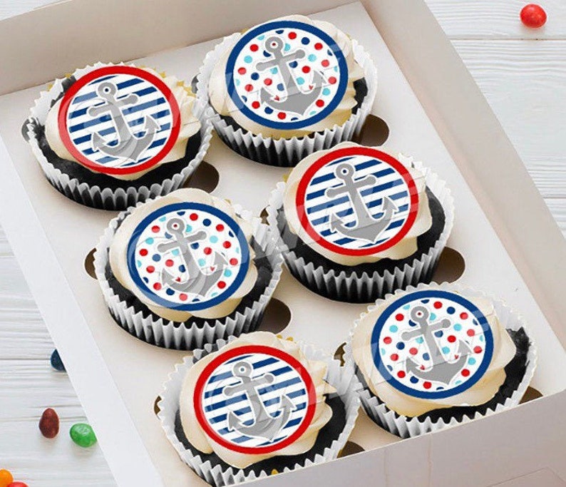 PRECUT Nautical Anchors Edible Toppers Mini Standard Cupcake Etsy
