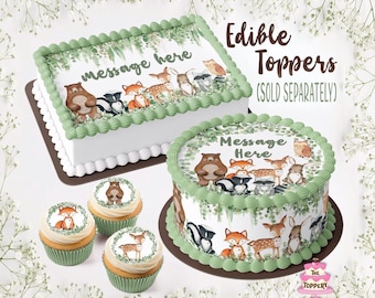 Woodland Animals - Edible Icing Toppers - Round, Rectangle, Cake Wraps, Cupcake, Cookie, Floral Forest Friends