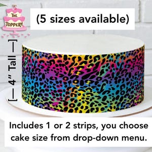 Rainbow Leopard Cake Wrap - Edible Icing Strips (4" Tall)