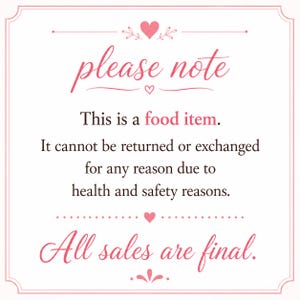 Please note this is a food item. It cannot be returned or exchanged for any reason due to health and safety reasons. All sales are final.