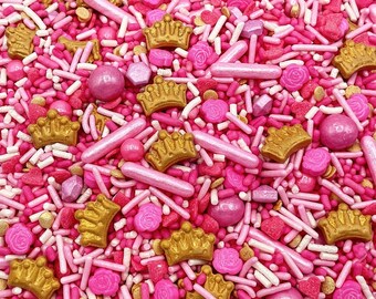 Briar Rose Edible Sprinkle Mix – Pink Crowns, Roses, Hearts for Cakes