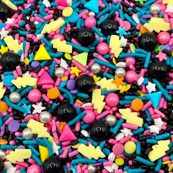 Back to the 80s - Edible Candy Shapes Sprinkle Mix for Cakes, Cupcakes, Cookies, Wedding, Birthday, Party Favors, Decorations
