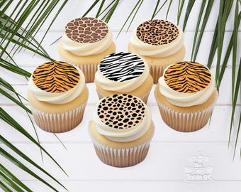 Animal Print Edible Dessert Toppers – Leopard, Zebra, Giraffe Party Decorations (Precut)