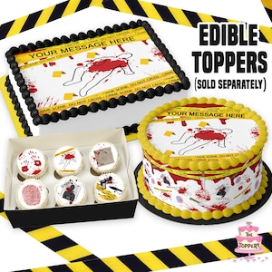 Crime Scene - Edible Toppers - Round, Rectangle, Cake Wraps, Cookie, Cupcake, Murder Mystery, CSI, Caution Tape, Birthday Decoration