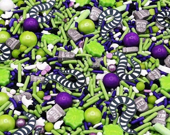 Strange and Unusual: Candy Sprinkle Mix (w/ White and Black wafer worms) for cakes, cupcakes, Halloween