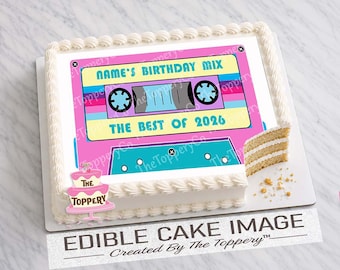 80s Mixtape Edible Cake Topper - Retro Birthday Party Decoration