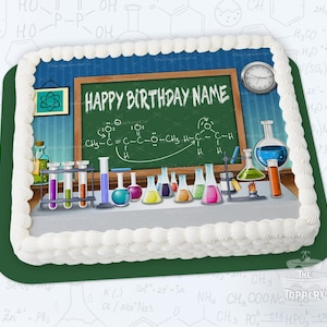 Science Cake Topper - Edible Rectangle Icing Image Sugar Sheet Science Chemistry Elements Birthday Graduation Party Decoration