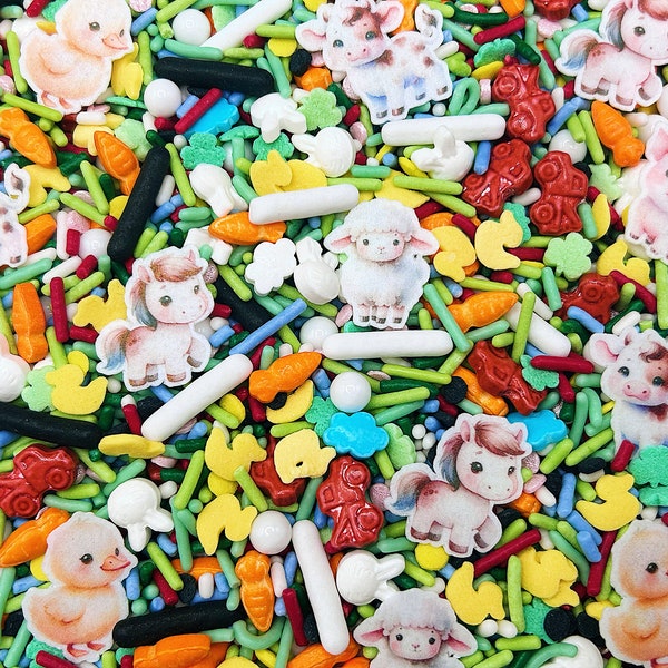 Farm Animals - Edible Candy Shapes Sprinkle Mix (w/ wafer images) for Cakes, Cupcakes, Cookies, Baby Shower, Gender Reveal, Party Decor