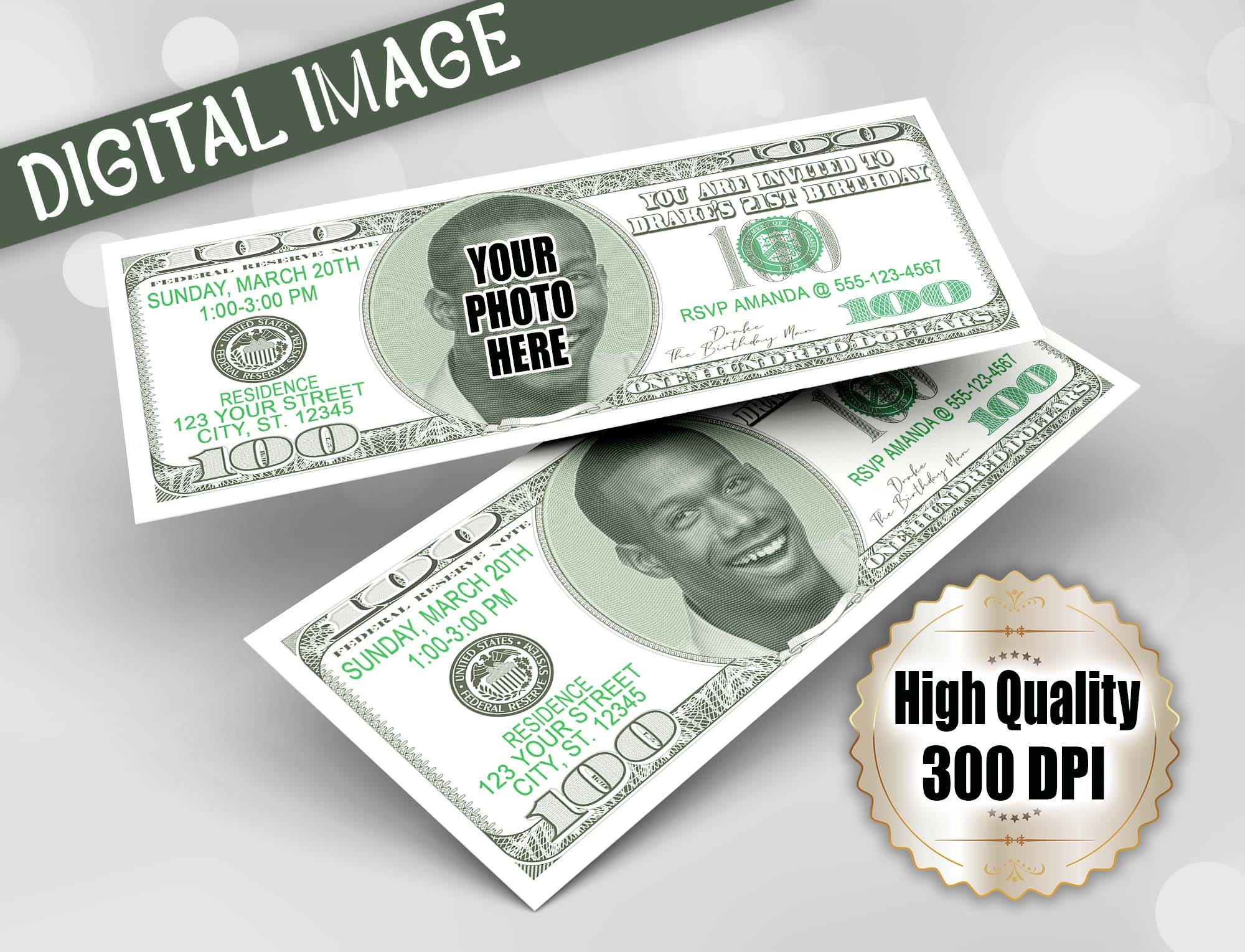 Fake 100 Dollar Bill Add Your Own Photo Personalized Etsy Fake 100 Dollar Bill Add Your Own Photo Personalized Etsy