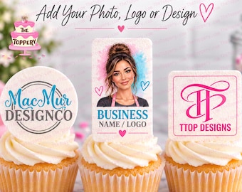 Custom Wafer Cupcake Toppers, Round, Rectangle or Square, Edible Logo Cut Outs
