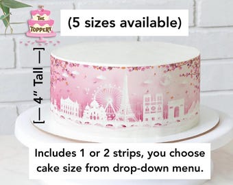 Paris Skyline - Edible Round Cake Wrap Strip (4" Tall) - ICING Image Decoration French City