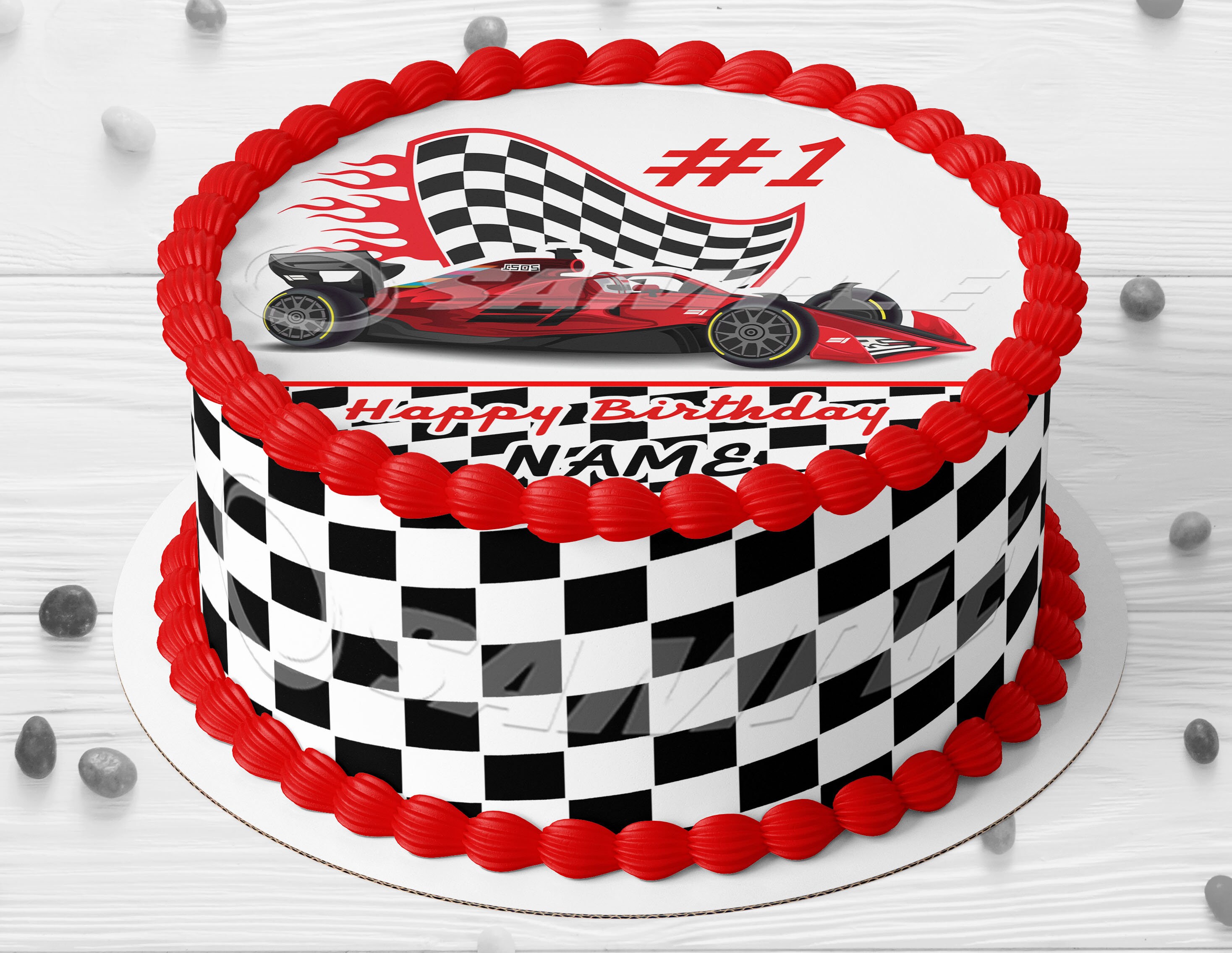 Race Car Checkered Flag Edible Cake Wraps Round Cake Topper Etsy
