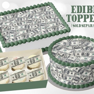 Money Hundred Dollar Bills - Edible Toppers - Round Rectangle Cake Wraps Cookie Cupcake Chocolate Strawberry Macaron Birthday Wedding