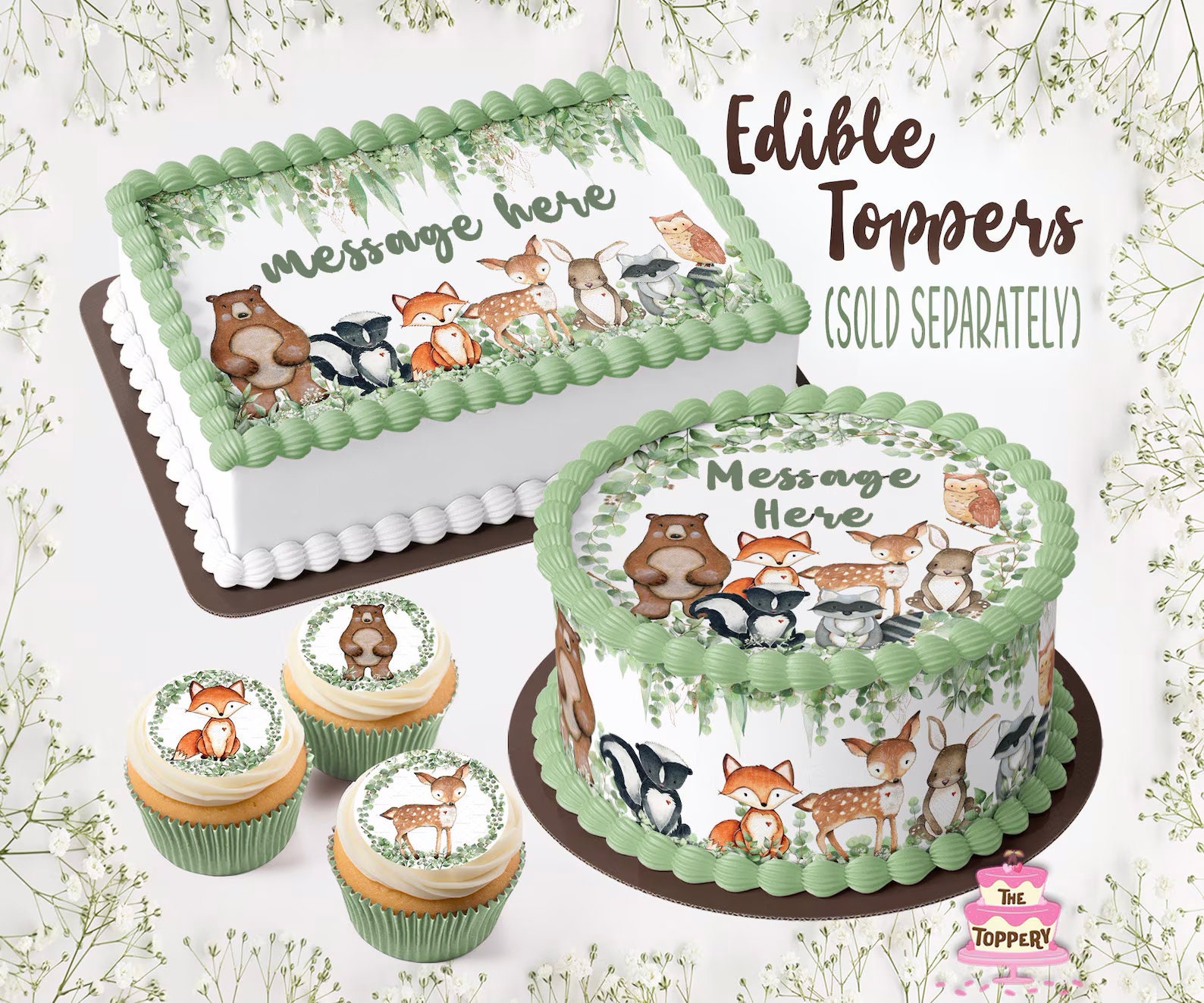 Woodland Green Trees Cake Toppers - 15 Piece Set For Birthday, Baby Shower, Party Decor