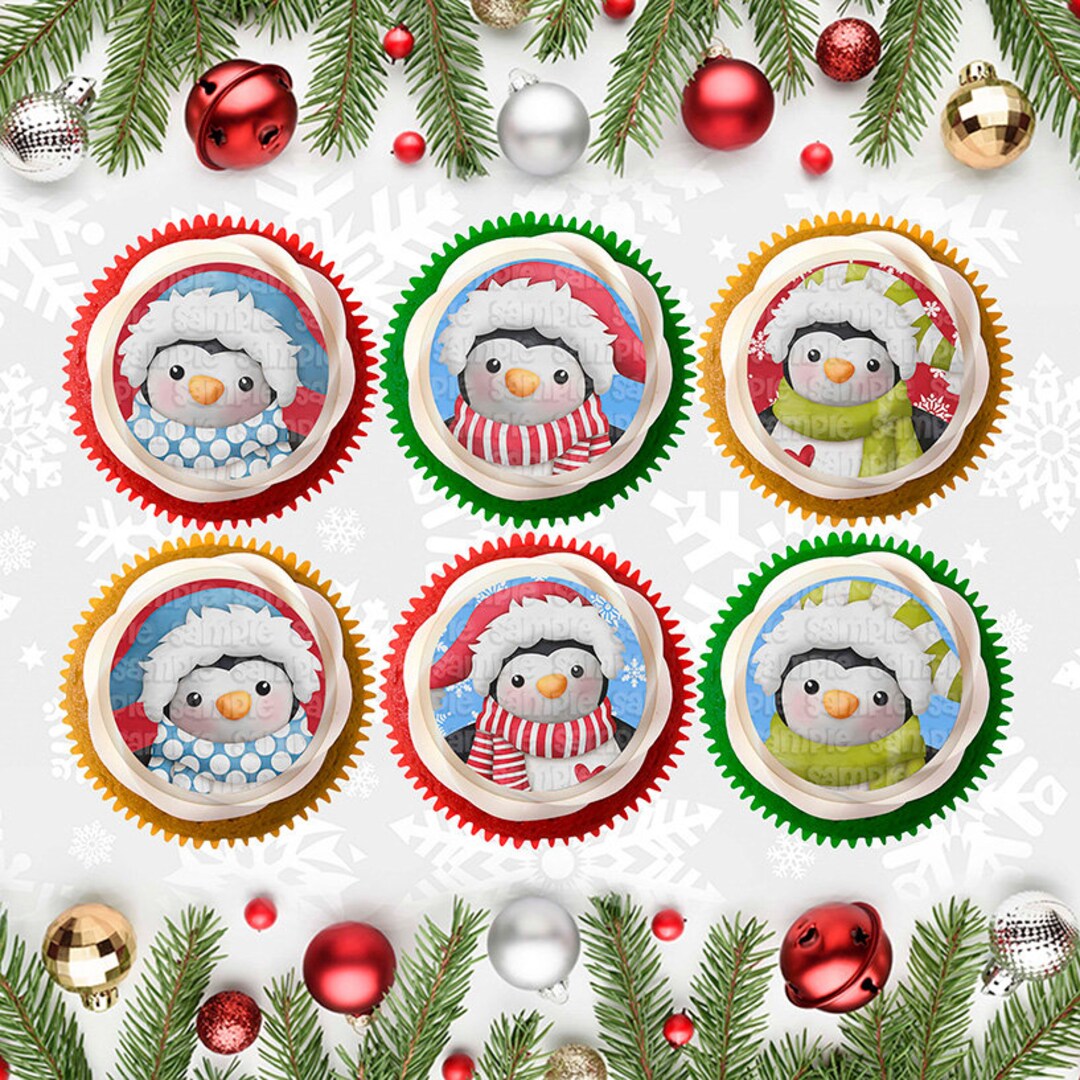 Christmas Penguins Edible Toppers PRECUT Mini Standard - Etsy