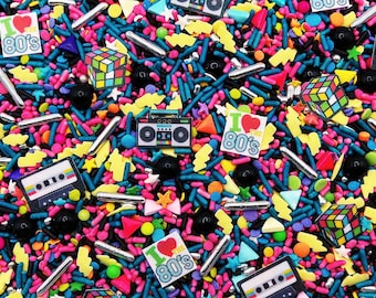 80's Neon Retro - Edible Candy Sprinkle Mix (w/ wafer images) for Cakes, Cupcakes, Cookies, Baby, Birthday, Party Decoration